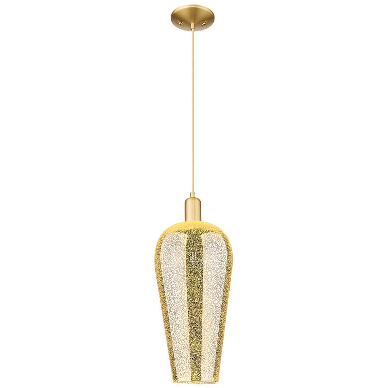 Image 1 Chelsea 8" Wide Satin Gold Cord Hung Mini Pendant With Mercury Shade