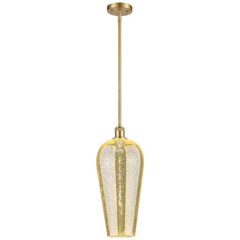 Image 1 Chelsea 8" Wide Satin Gold Stem Hung Mini Pendant with Mercury Shade