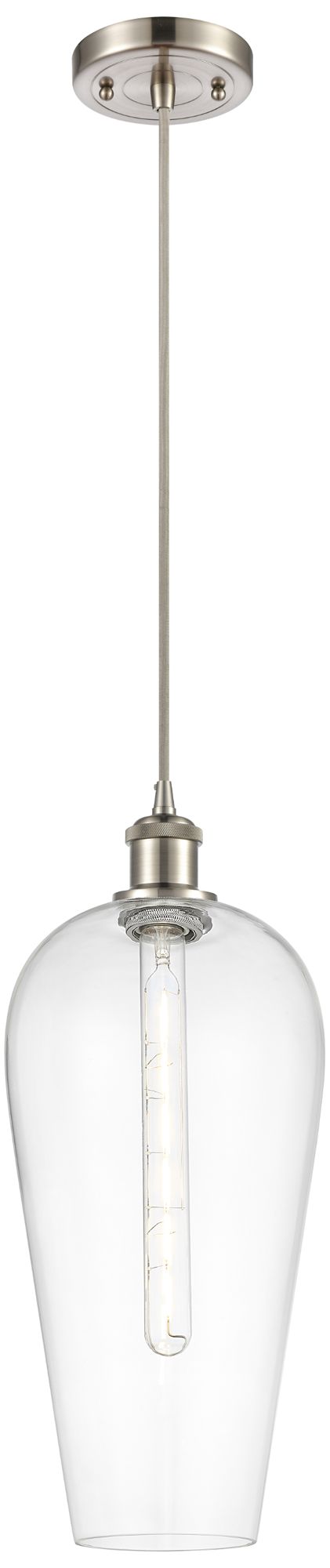 Chelsea 8" Wide Satin Nickel Cord Hung Mini Pendant with Clear Shade