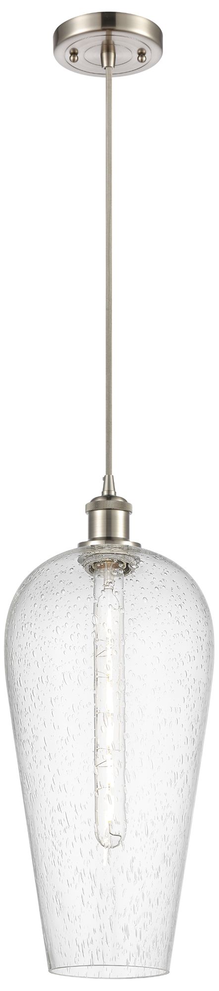 Chelsea 8" Wide Satin Nickel Cord Hung Mini Pendant with Seedy Shade