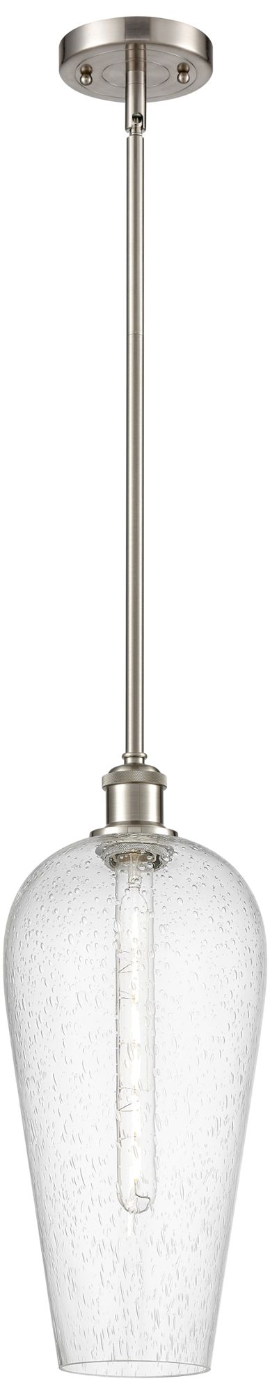 Chelsea 8" Wide Satin Nickel Stem Hung Mini Pendant with Seedy Shade