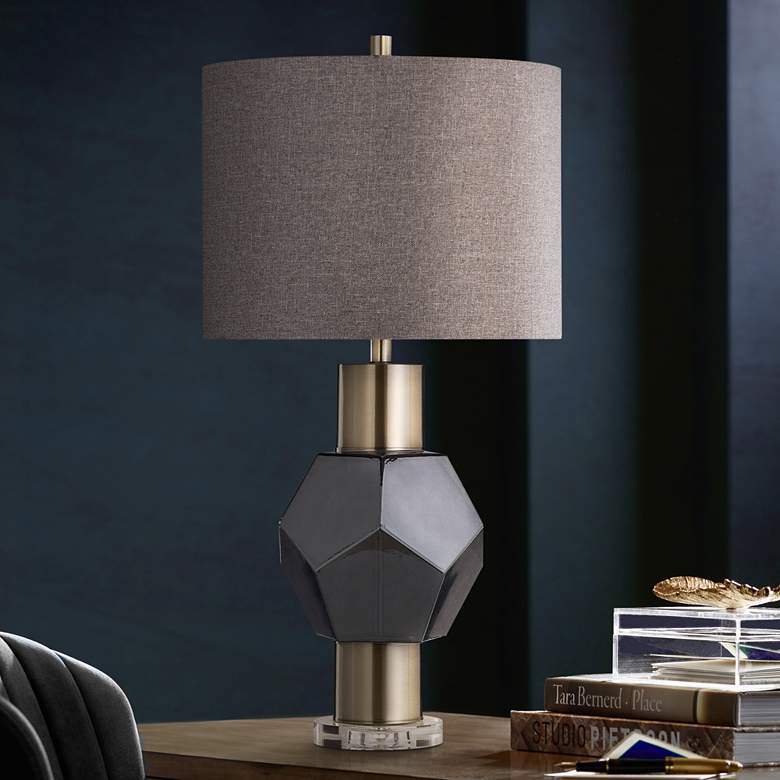 Image 1 Chelsea Charcoal Glass and Gold Metal Geometric Table Lamp