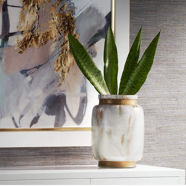 Image 1 Chelsie 10 1/2" High White and Gold Vase
