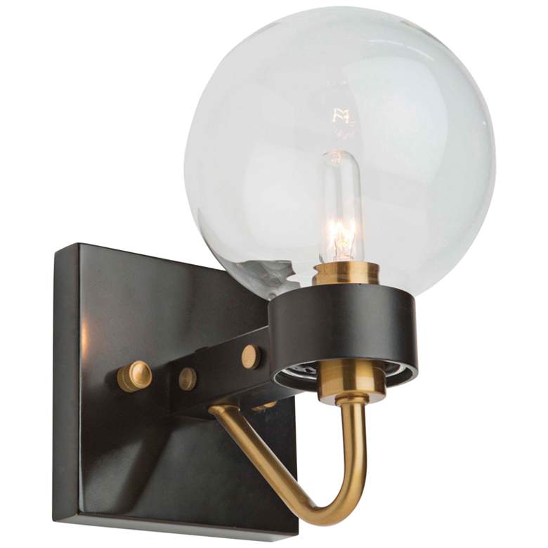 Image 1 Chelton 8 1/2"H Matte Black and Clear Glassware Wall Sconce