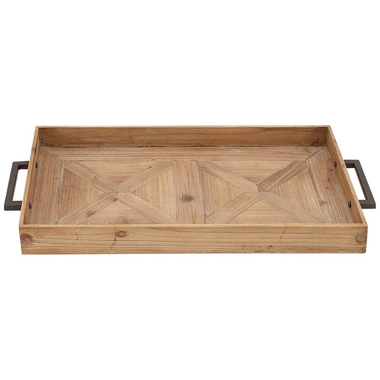 Image 1 Chensey Natural Brown Wood Rectangular Tray with Handles