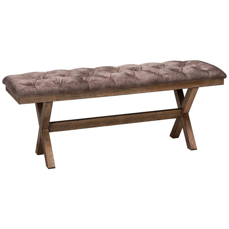 Image 2 Cherene 47 3/4 inch Wide Chocolate Velvet Fabric Tufted Bench