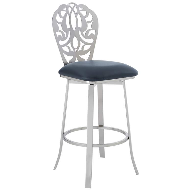 Image 1 Cherie 30 in. Barstool in Brushed Stainless Steel, Gray Faux Leather