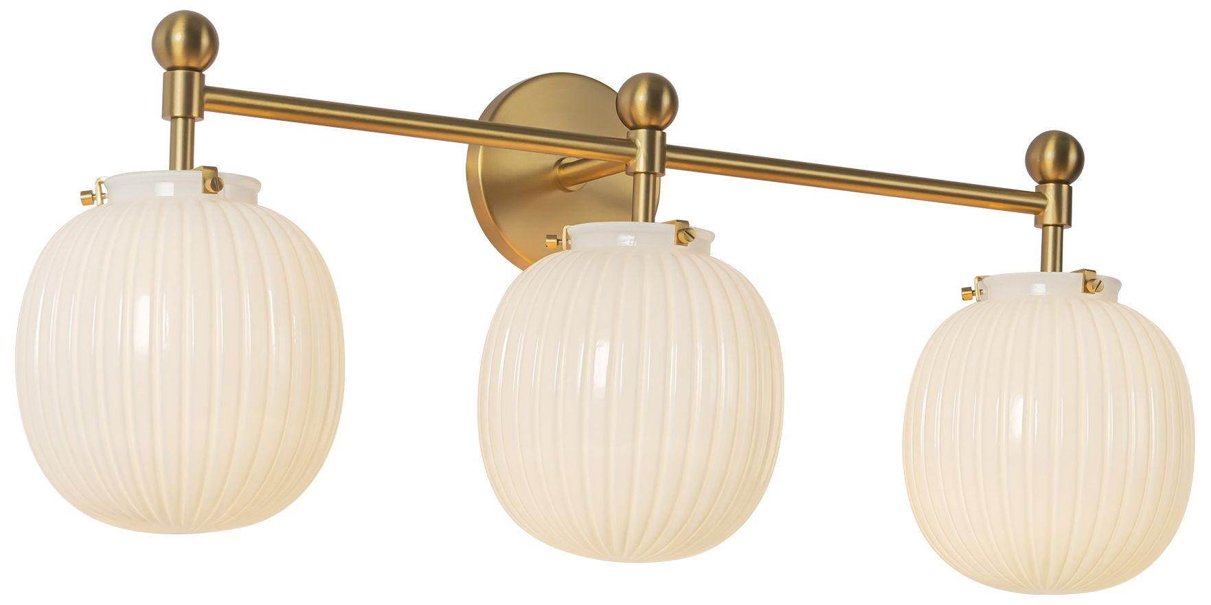 Image 6 Cherise 29-in Brushed Gold Bathroom Vanity Light w/Glossy Ribbed Opal Glass more views