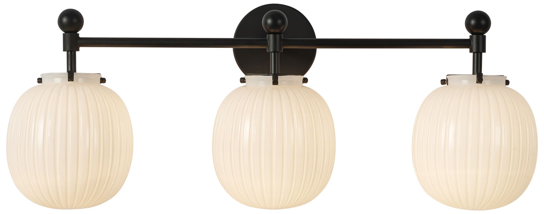 Cherise 29-in Matte Black Bathroom Vanity Light w/ Glossy Ribbed Opal Glass