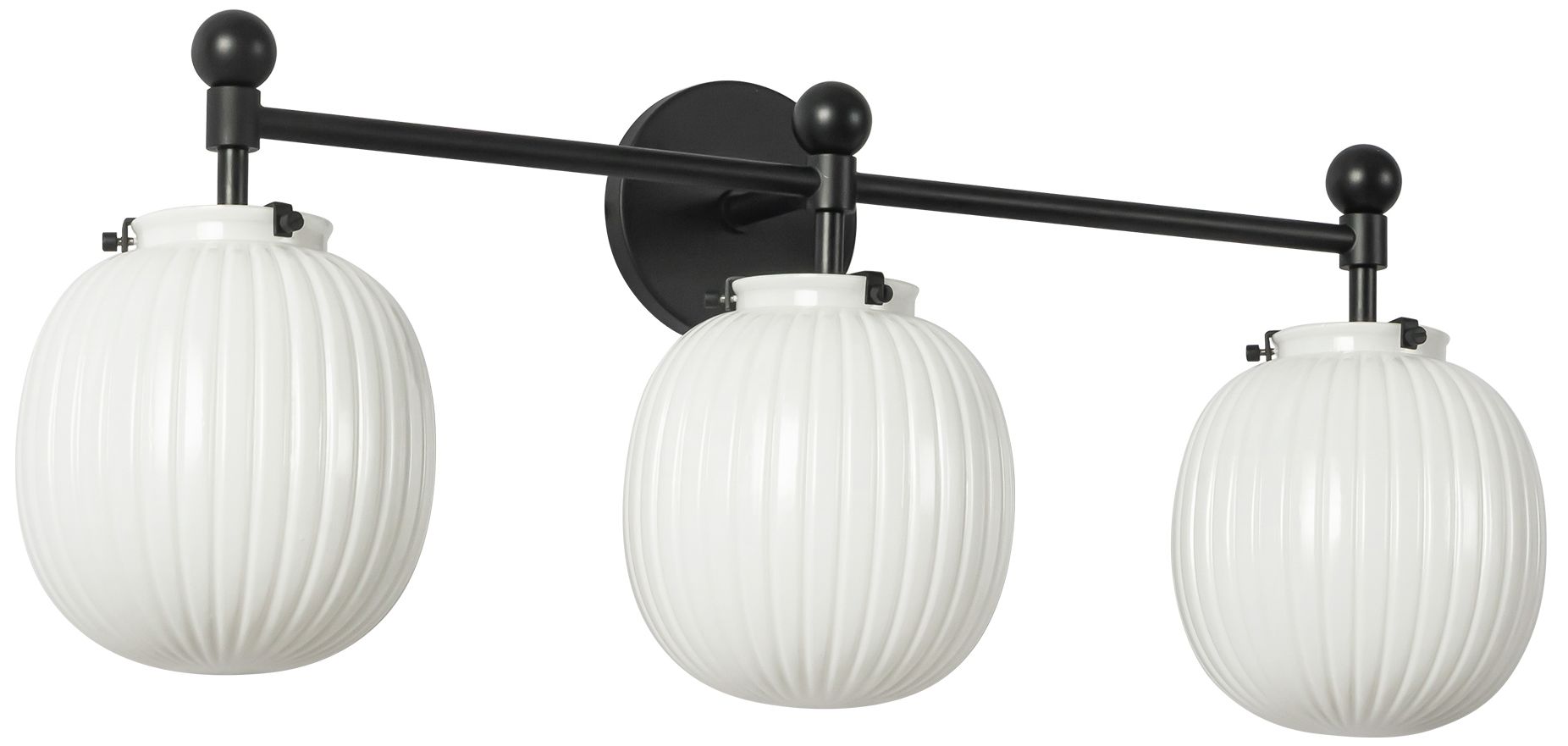 Image 2 Cherise 29-in Matte Black Bathroom Vanity Light w/ Glossy Ribbed Opal Glass more views