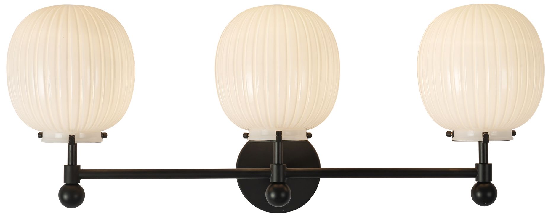 Image 3 Cherise 29-in Matte Black Bathroom Vanity Light w/ Glossy Ribbed Opal Glass more views