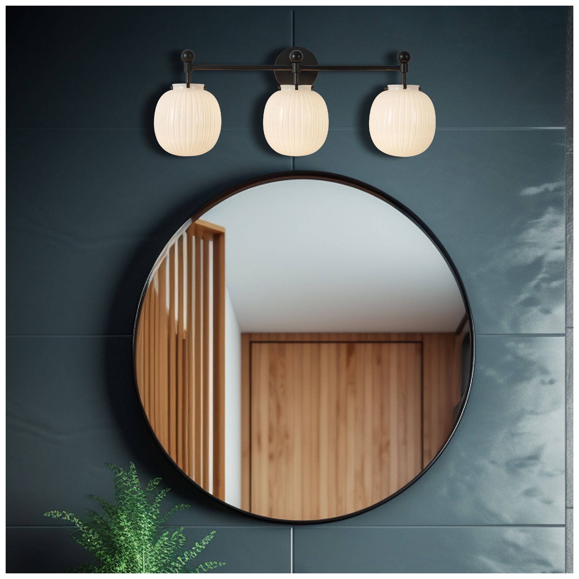 Image 7 Cherise 29-in Matte Black Bathroom Vanity Light w/ Glossy Ribbed Opal Glass more views