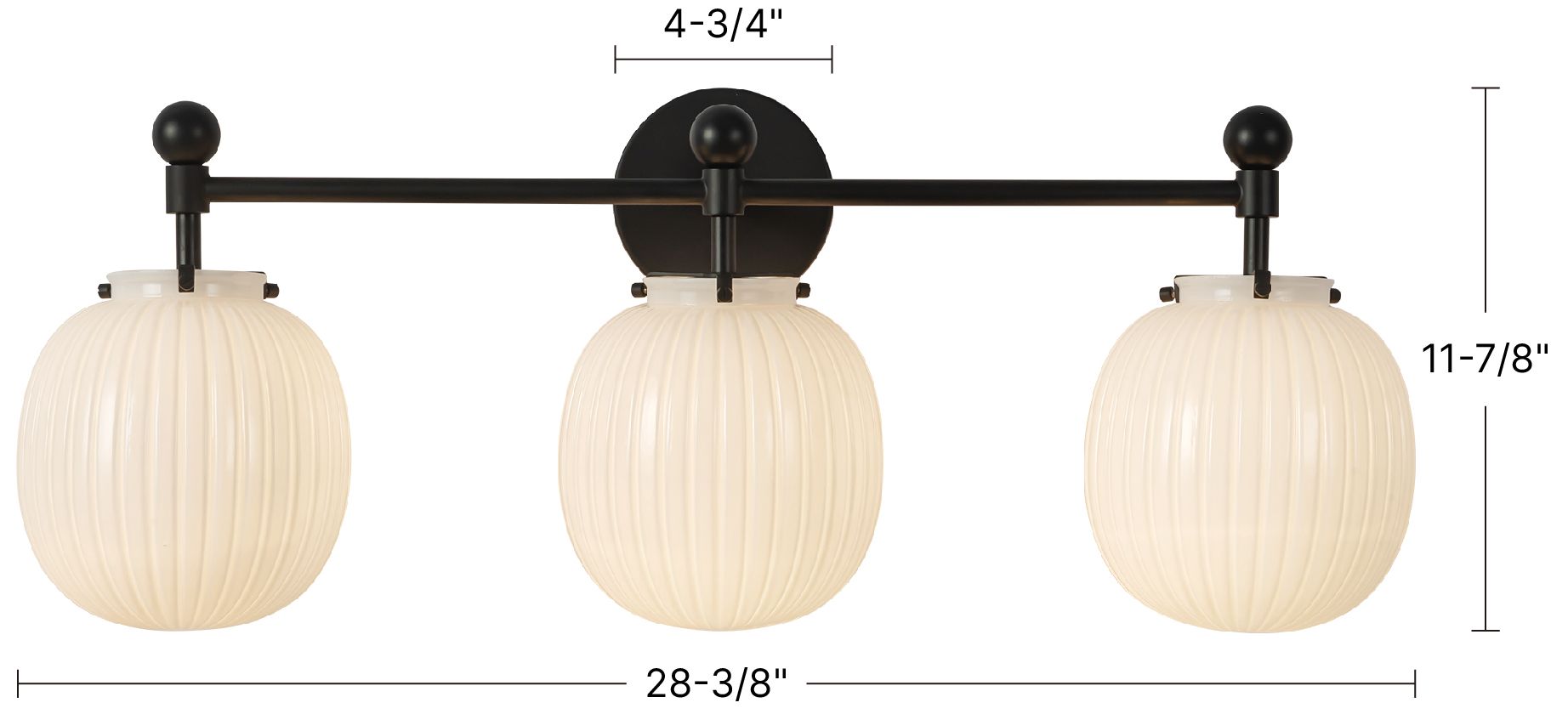 Cherise 29-in Matte Black Bathroom Vanity Light w/ Glossy Ribbed Opal Glass