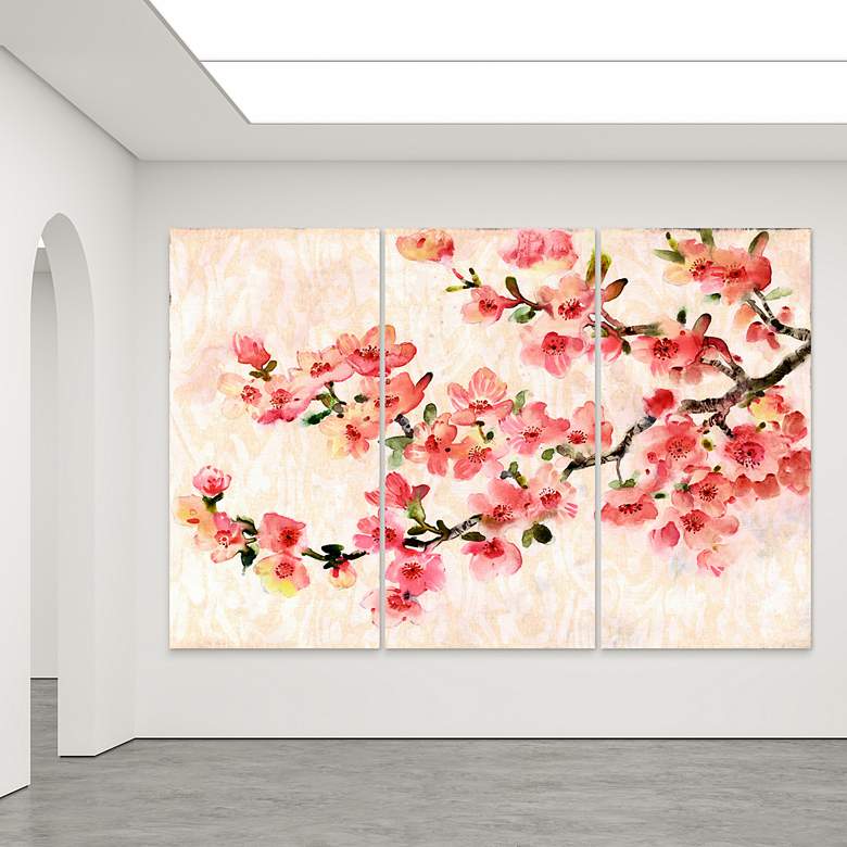 Image 5 Cherry Blossom ABC 108 inchW 3-Piece Glass Graphic Wall Art Set more views