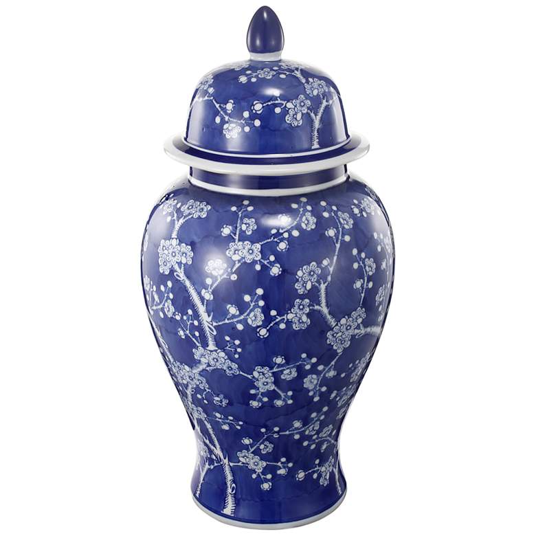 Cherry Blossoms Blue and White 18 inch High Ginger Jar with Lid