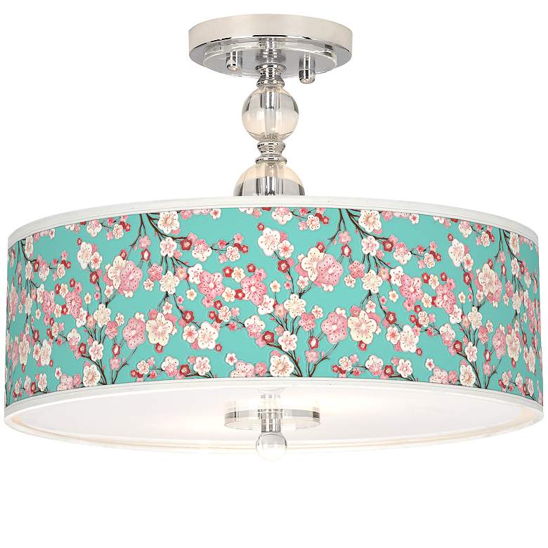Image 1 Cherry Blossoms Giclee 16 inch Wide Semi-Flush Ceiling Light
