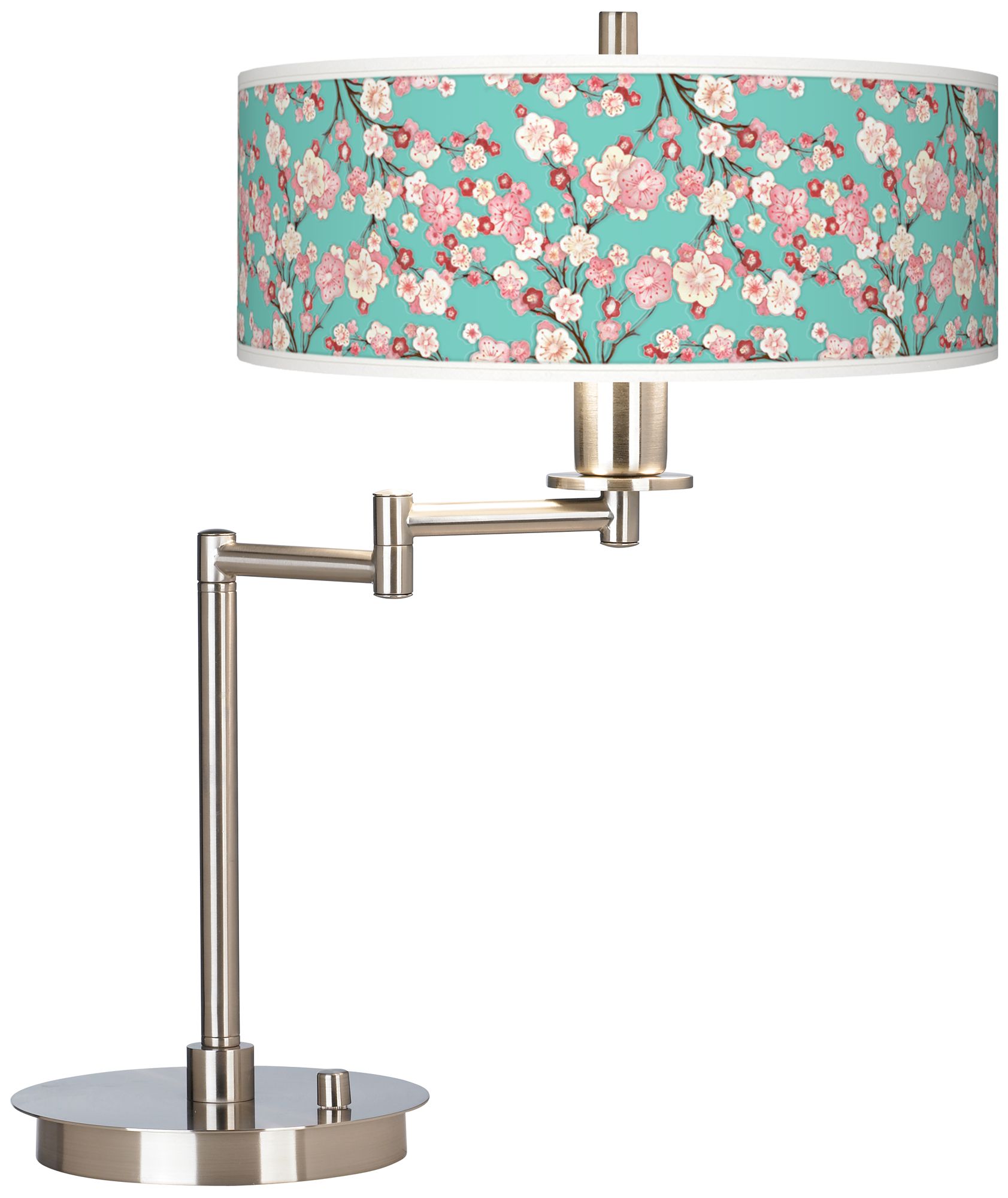 Cherry Blossoms Giclee Shade LED Swing Arm Desk Lamp