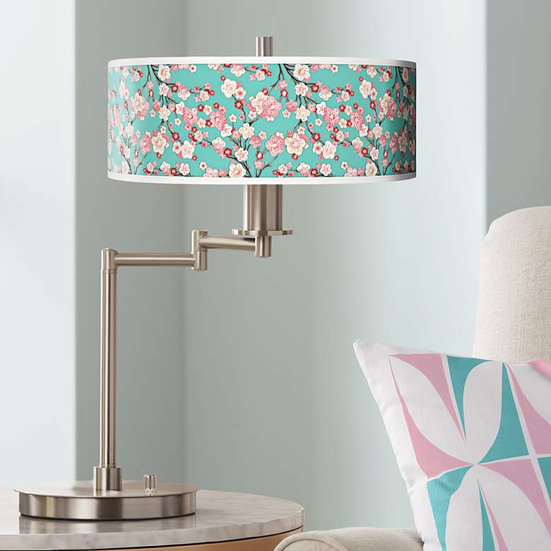 Image 1 Cherry Blossoms Giclee Shade LED Swing Arm Desk Lamp