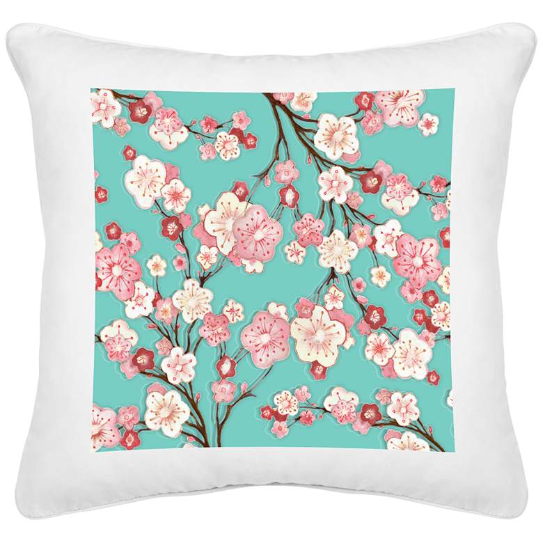 Image 1 Cherry Blossoms White Canvas 18 inch Square Decorative Pillow