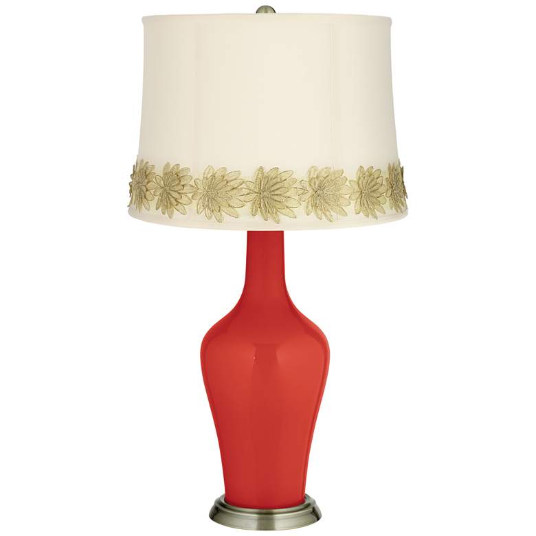 Image 1 Cherry Tomato Anya Table Lamp with Flower Applique Trim