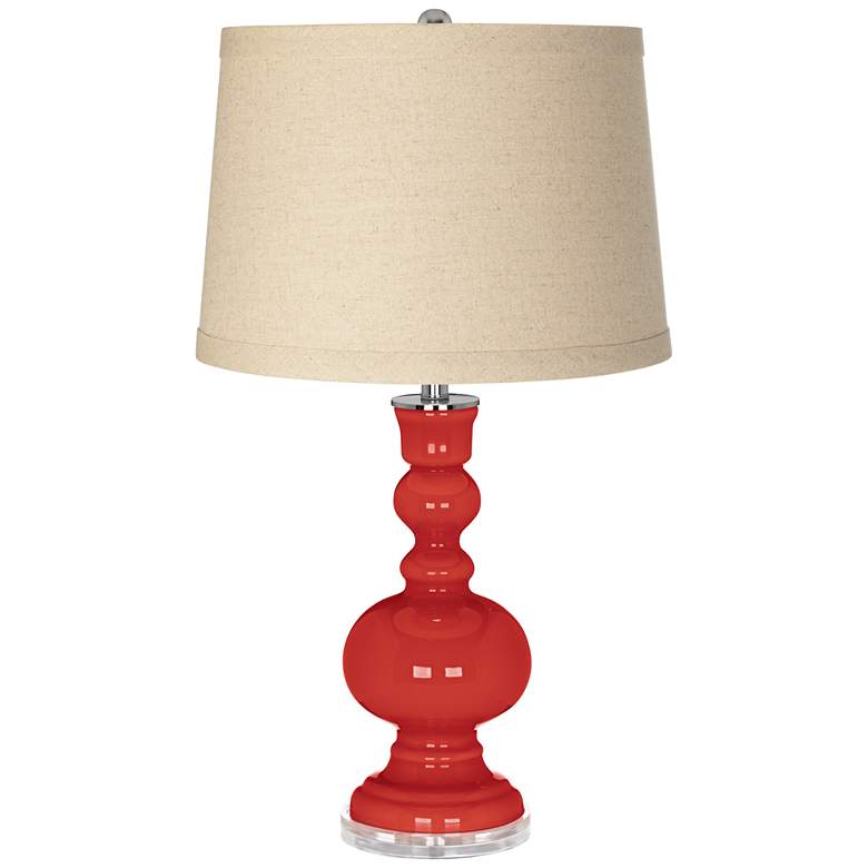 Image 1 Cherry Tomato Burlap Drum Shade Apothecary Table Lamp