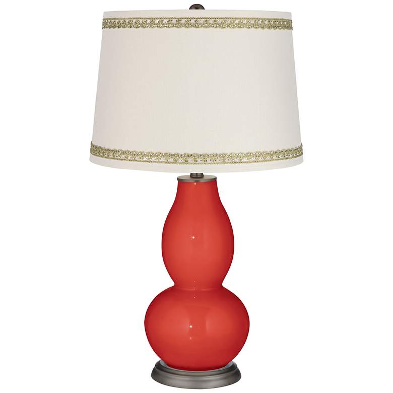 Image 1 Cherry Tomato Double Gourd Table Lamp with Rhinestone Lace Trim