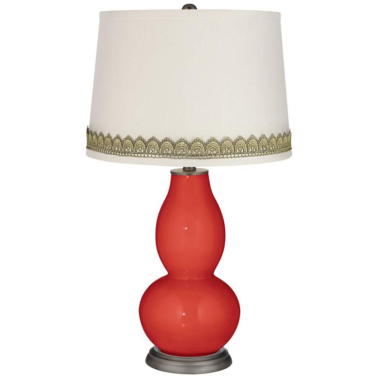 Image 1 Cherry Tomato Double Gourd Table Lamp with Scallop Lace Trim