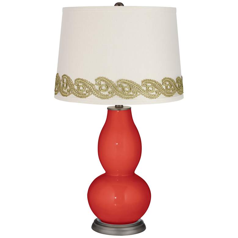 Image 1 Cherry Tomato Double Gourd Table Lamp with Vine Lace Trim