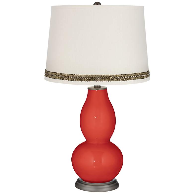 Image 1 Cherry Tomato Double Gourd Table Lamp with Wave Braid Trim