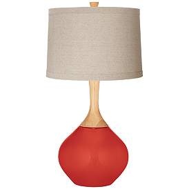 Image1 of Cherry Tomato Natural Linen Drum Shade Wexler Table Lamp