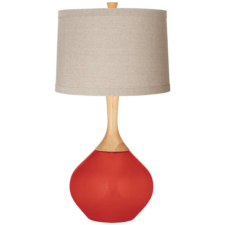 Image 1 Cherry Tomato Natural Linen Drum Shade Wexler Table Lamp