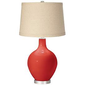 Image1 of Cherry Tomato Oatmeal Linen Shade Ovo Table Lamp