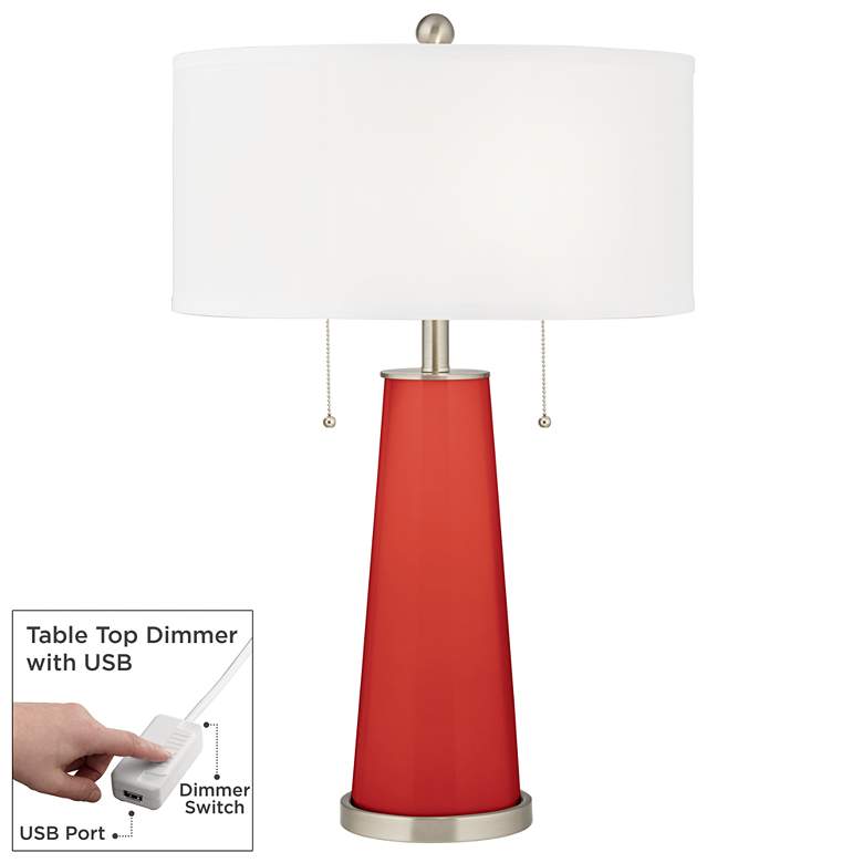 Image 1 Cherry Tomato Peggy Red Glass Table Lamp With Dimmer by Color Plus