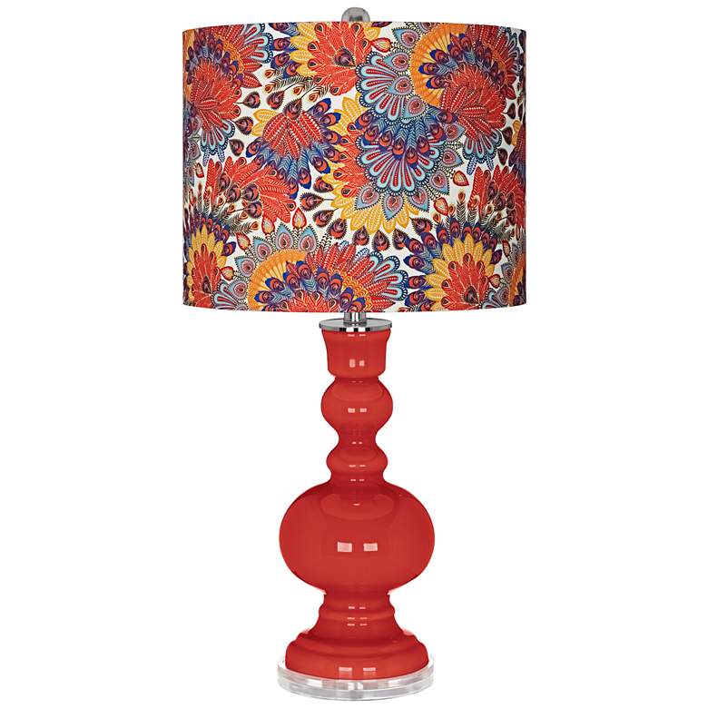 Image 1 Cherry Tomato Red Calico Shade Apothecary Table Lamp