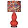 Cherry Tomato Red Calico Shade Double Gourd Table Lamp