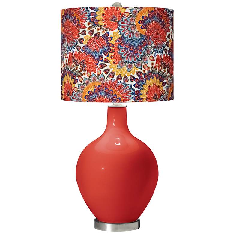 Image 1 Cherry Tomato Red Calico Shade Ovo Table Lamp