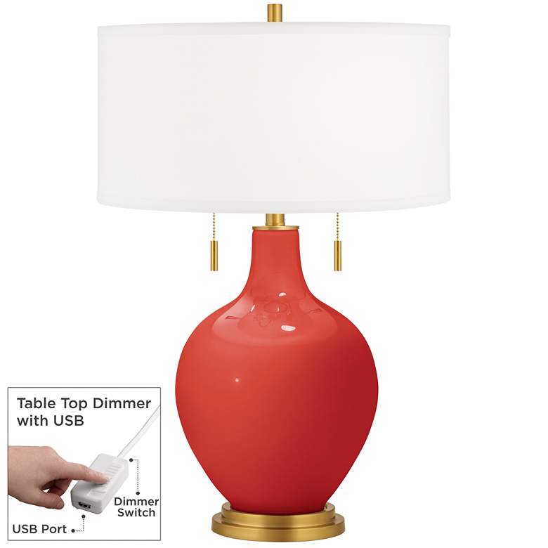 Image 1 Cherry Tomato Toby Brass Accents Table Lamp with Dimmer