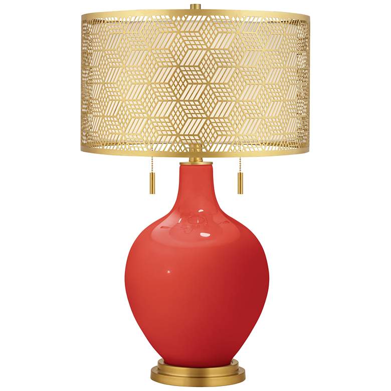 Image 1 Cherry Tomato Toby Brass Metal Shade Table Lamp
