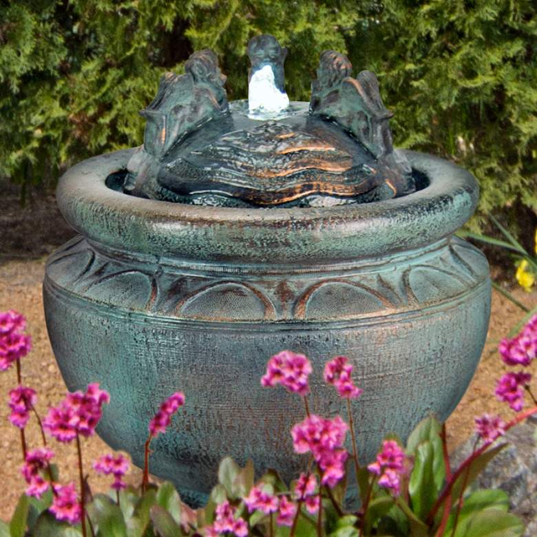 Image 1 Cherub 17 1/2"H Bronze Patina LED Bubbler Outdoor Fountain