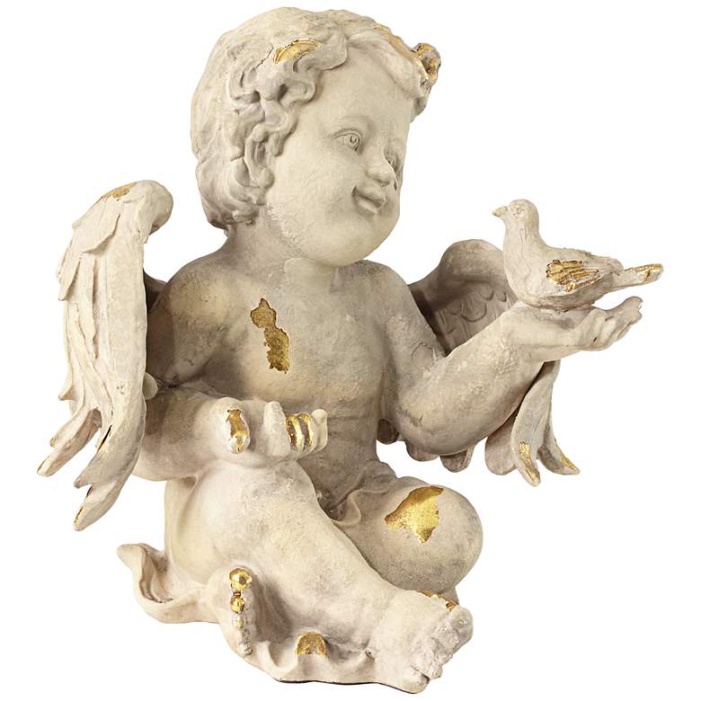 Image 1 Cherub Holding Dove 10 inch High Sculpture