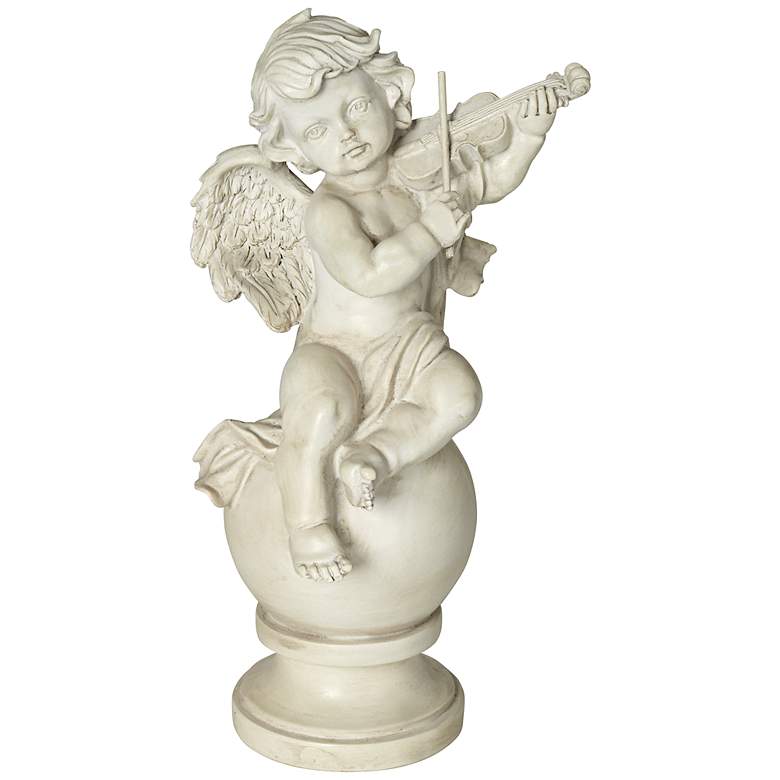 Image 1 Cherub on Stool with Violin 10 3/4 inch High Sculpture
