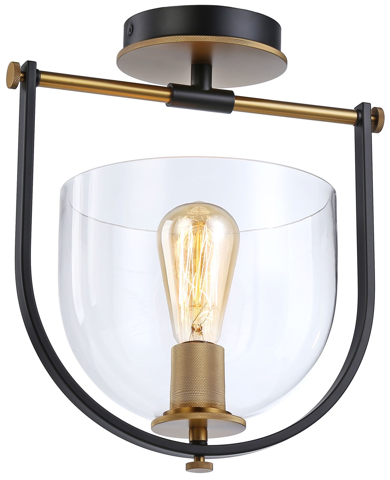 Image 2 Cheshire Collection 1-Light Semi-Flush Mount, Black & Brass more views
