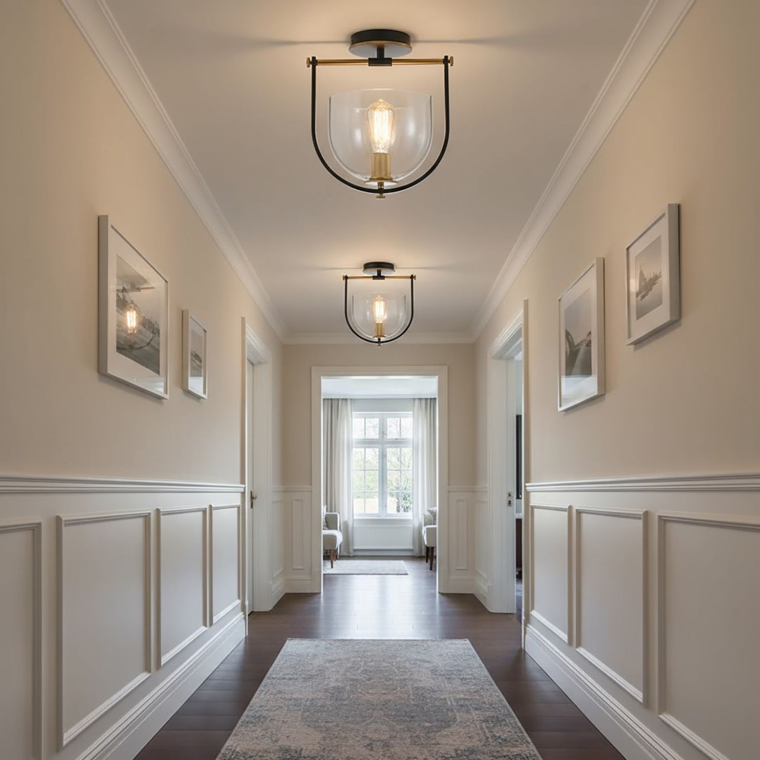 Image 5 Cheshire Collection 1-Light Semi-Flush Mount, Black & Brass more views