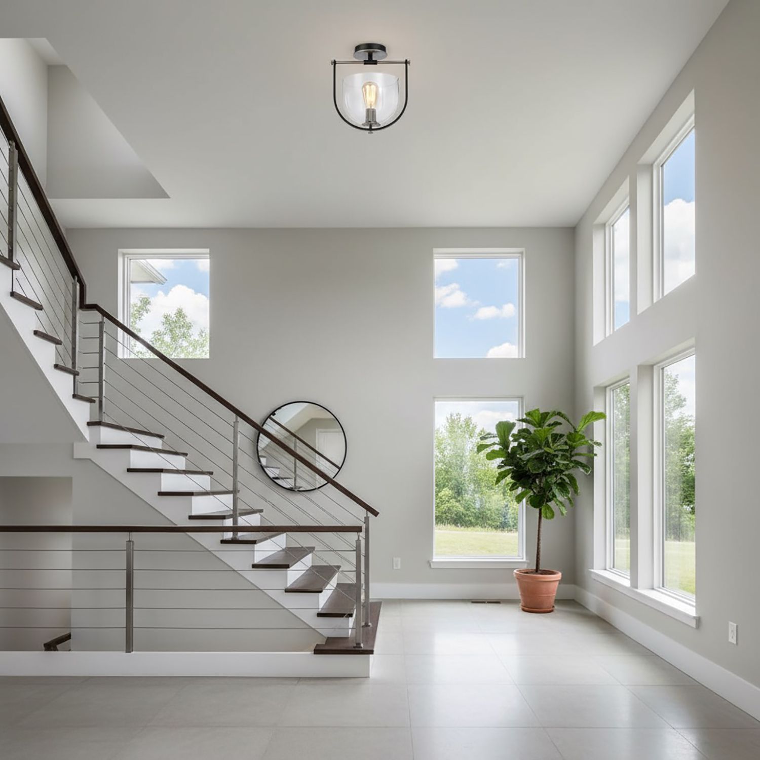 Image 5 Cheshire Collection 1-Light Semi-Flush Mount, Black & Nickel more views