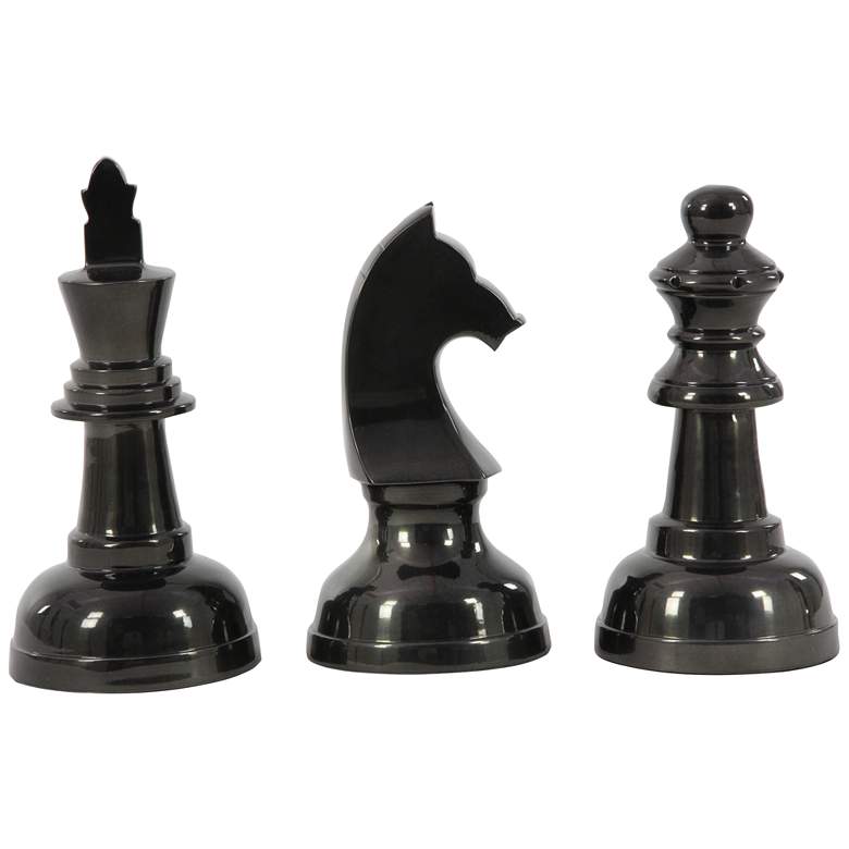 Image 2 Chess 10 inch High Metallic Gray Metal Sculptures Set of 3