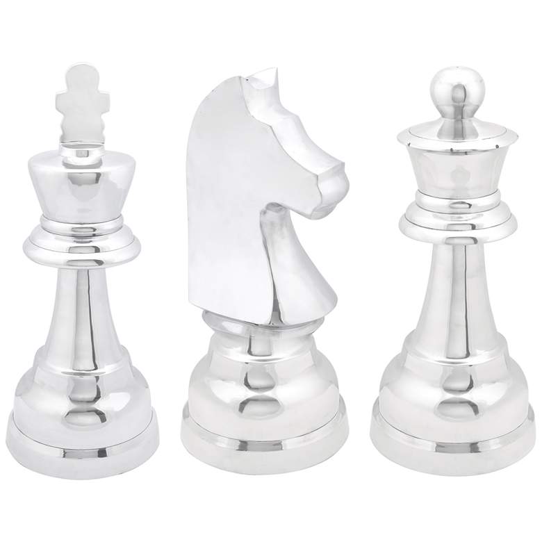 Image 2 Chess 9" High Polished Silver Metal Sculptures Set of 3