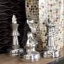 Chess 9" High Polished Silver Metal Sculptures Set of 3