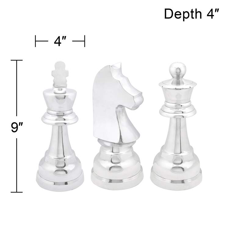 Image 5 Chess 9 inch High Polished Silver Metal Sculptures Set of 3 more views
