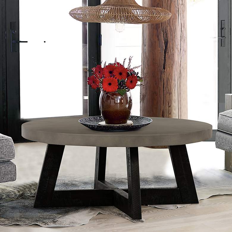 Image 1 Chester 36"W Gray Concrete Black Wood Round Coffee Table