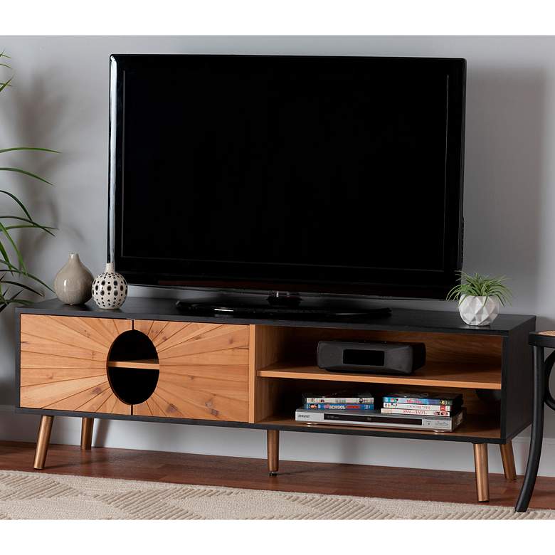 Image 1 Chester 55" Wide Natural Brown Wood 4-Shelf TV Stand